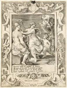 Atena seduta vicino a Giunone che ruba le frecce a Cupido (dalla serie: Amori sdegni e gelosie di Giunone)